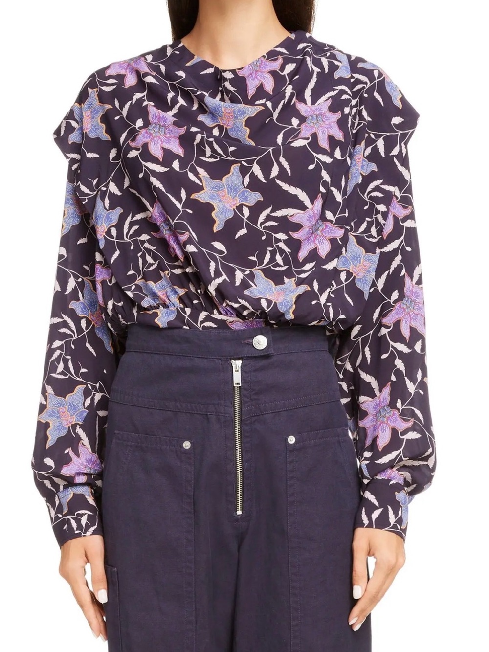 Isabel Marant Purple Silk Charming Floral Long-Sleeve Blouse  Top Sz 38 Sz S/M